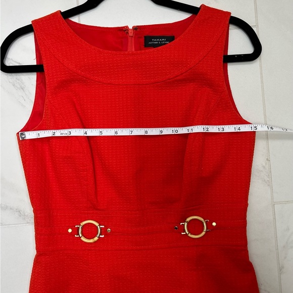 Tahari ASL Orange sheath dress with Bamboo Ring detail. Lined. - Picture 9 of 12